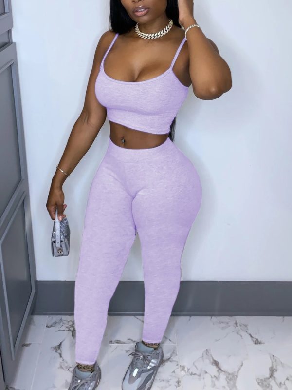 LW Crop Top Letter Print Pants Set - Image 2