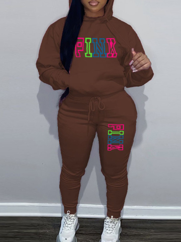 LW Plus Size Fleece Pink Letter Print Tracksuit Set - Image 6