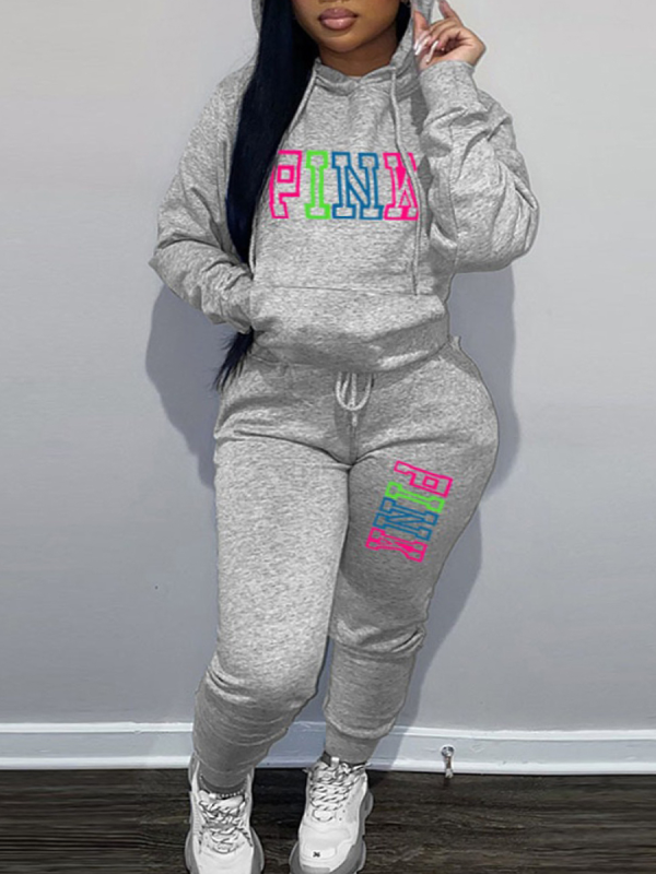 LW Plus Size Fleece Pink Letter Print Tracksuit Set - Image 11