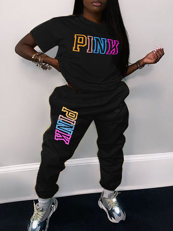 LW Plus Size Fleece Pink Letter Print Tracksuit Set - Image 26