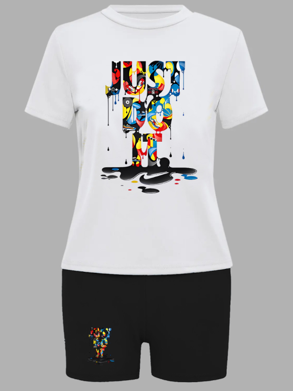 LW Plus Size Just Do It Letter Print Shorts Set - Image 2