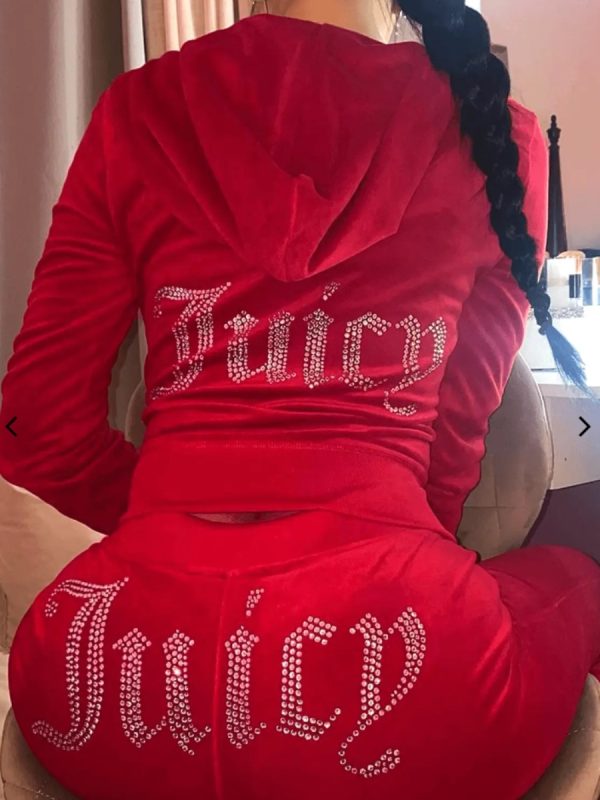 LW Velvet Rhinestone Letter Decor Drawstring Pants Set - Image 7