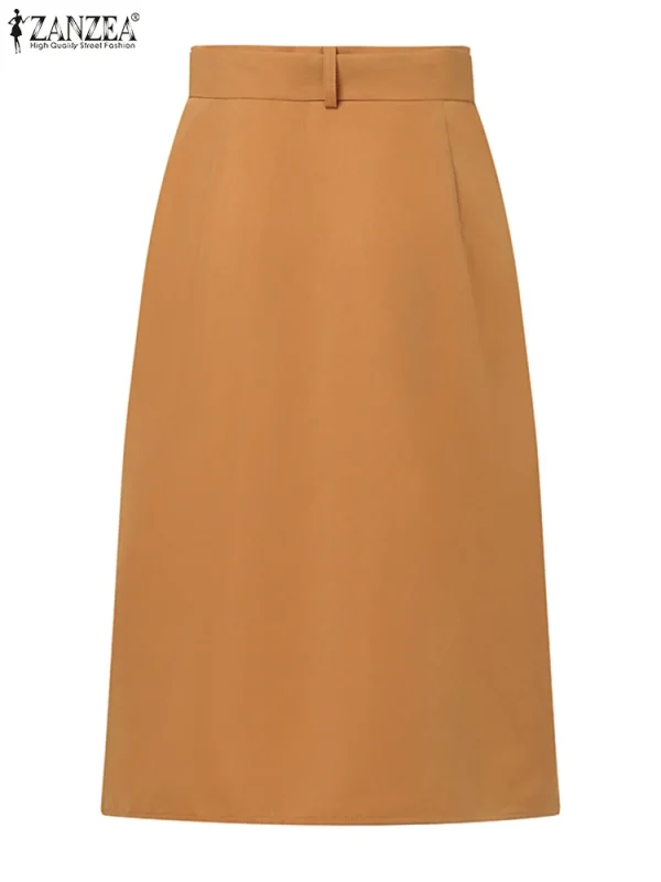 ZANZEA Vintage Cargo Skirts Woman Fashion High Waist Skirt Summer Elegant OL Work Sundress Casual Buttons Up Jupe Faldas Saia - Image 5