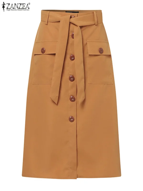 ZANZEA Vintage Cargo Skirts Woman Fashion High Waist Skirt Summer Elegant OL Work Sundress Casual Buttons Up Jupe Faldas Saia - Image 4