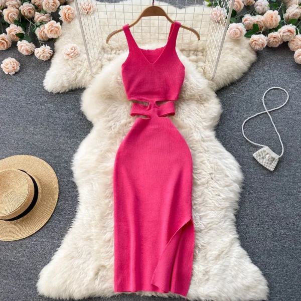 YuooMuoo Women Dress Sexy Cut Out Waist Package Hips Split Bodycon Dress Summer Fashion Lady Knitted Party Vestidos Sundress - Image 4