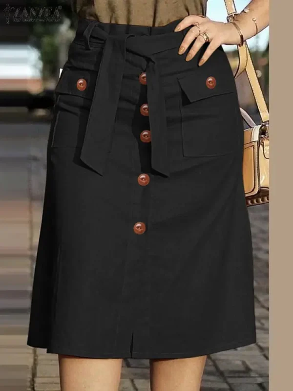 ZANZEA Vintage Cargo Skirts Woman Fashion High Waist Skirt Summer Elegant OL Work Sundress Casual Buttons Up Jupe Faldas Saia - Image 3