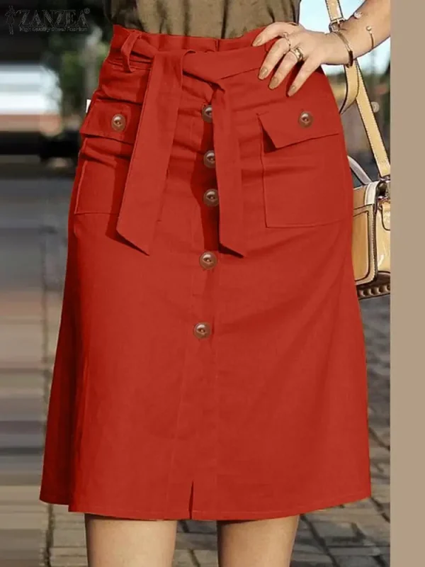ZANZEA Vintage Cargo Skirts Woman Fashion High Waist Skirt Summer Elegant OL Work Sundress Casual Buttons Up Jupe Faldas Saia - Image 2