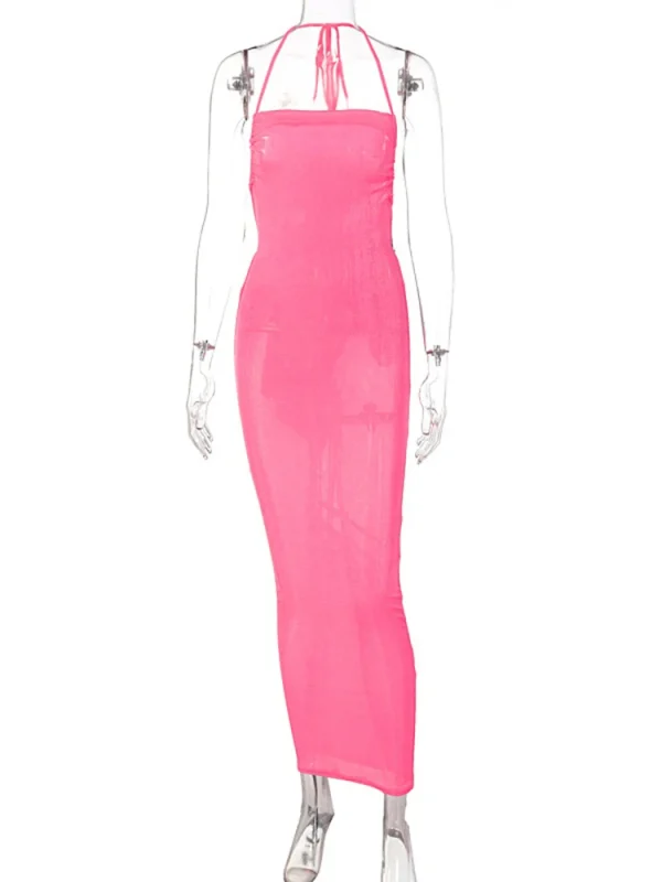 Hugcitar Swing Collar Backless Sleeveless Drawstrings Hollow Out Slit Sexy Maxi Prom Dress 2023 Summer Women Party Y2K Robe - Image 6