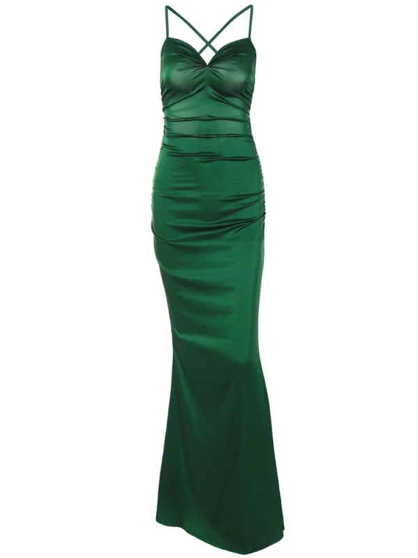 Dulzura Ruched Lace Up Backless Satin Maxi Dress For Women Bodycon Sexy Party Elegant Clothes Evening Birthday Outfits Summer - Image 6