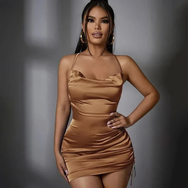 Y2K Solid Square Collar Mini Dress for Women Sexy Blackless Camisole Dress Blue Night Club Party High Waist Ladies Dress - Image 3