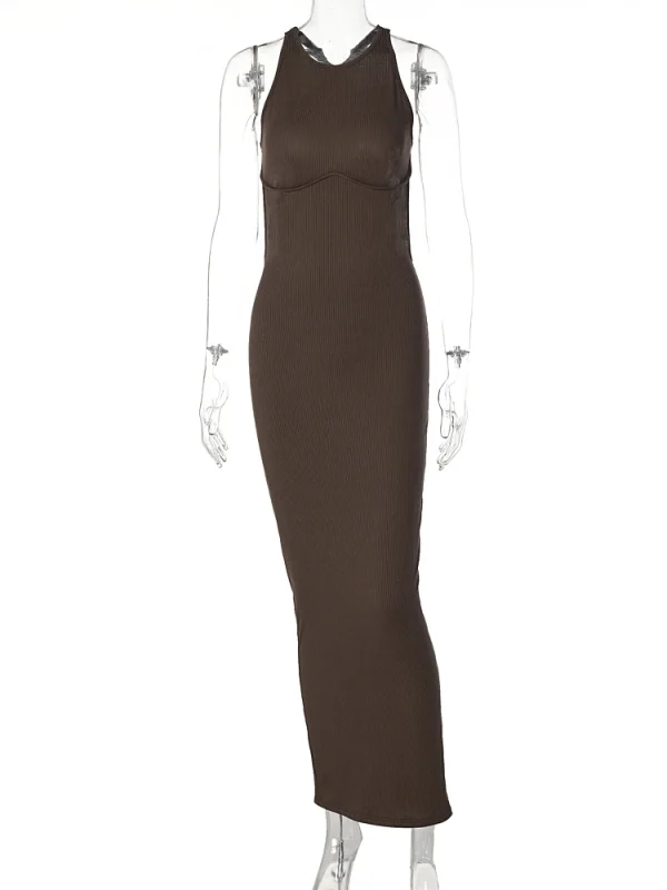 Hugcitar Ribbed Solid Hollow Out Backless Sleeveless Sexy Slit Mini Dress Bodycon 2024Summer Women Outfits Elegant Party Y2K - Image 6