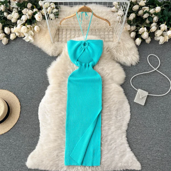 YuooMuoo Chic Fashion Sexy Package Hips Split Knitted Summer Dress Women Slim Elastic Bodycon Party Dress Streetwear Outfits - Image 4