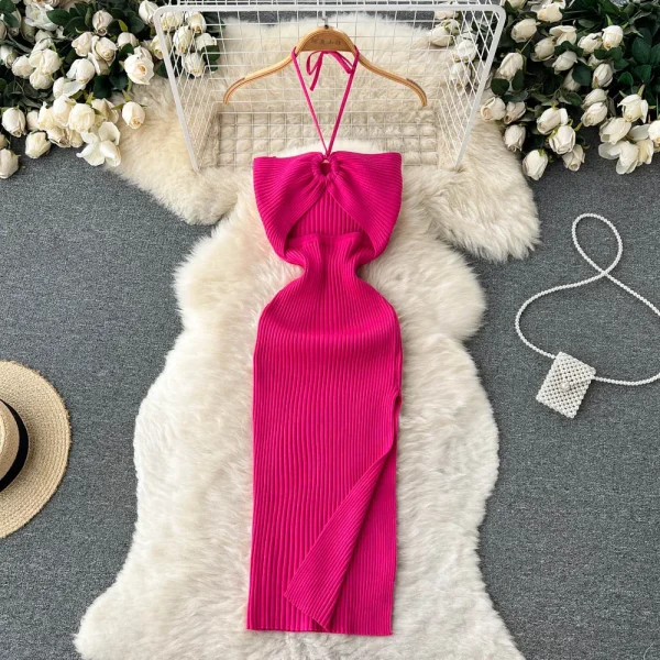 YuooMuoo Chic Fashion Sexy Package Hips Split Knitted Summer Dress Women Slim Elastic Bodycon Party Dress Streetwear Outfits - Image 3