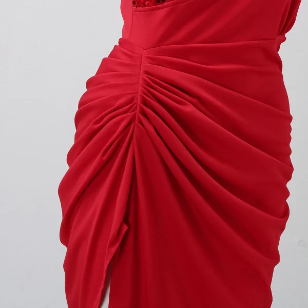 Women's Fashion Sequins Splicing Pleated Cocktail Dress Sexy Tight Slit Wrap Hip Dresses Sleeveless Evening Party Dresses - Image 4
