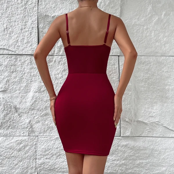 Vemina Sexy Club Party Hollowing Mesh See Through Slim Dress,Women Nightclub Wear Fishbone Halter V Neck Sheer Package Hip Skirt - Image 2