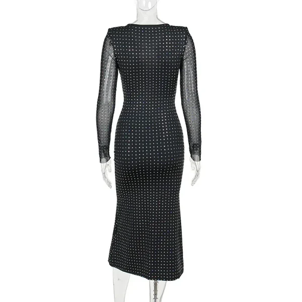 Autumn Winter Sequins Hollow Out Sexy Party Club Maxi Dress Outfits for Women Mesh Long Sleeve Lace Up Bodycon Dresses Vestido - Image 6