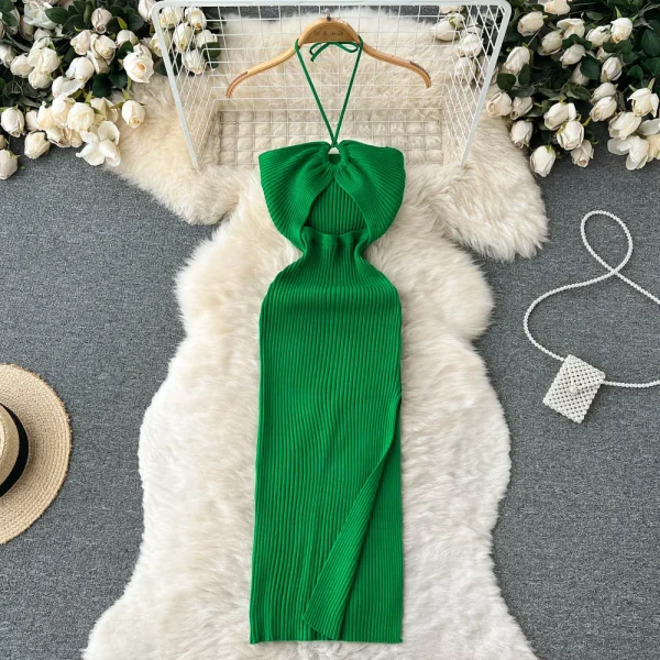 YuooMuoo Chic Fashion Sexy Package Hips Split Knitted Summer Dress Women Slim Elastic Bodycon Party Dress Streetwear Outfits - Image 2