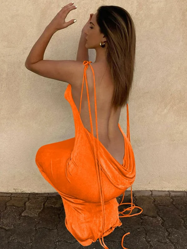 Hugcitar Swing Collar Backless Sleeveless Drawstrings Hollow Out Slit Sexy Maxi Prom Dress 2023 Summer Women Party Y2K Robe - Image 2