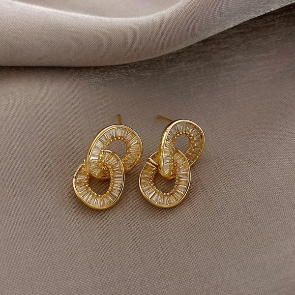 Luxury Zircon Circle Clasp Gold Colour Pendant Earrings For Woman Fashion Korean Jewelry 2020 New Party Girl's Unusual Earrings - Image 5