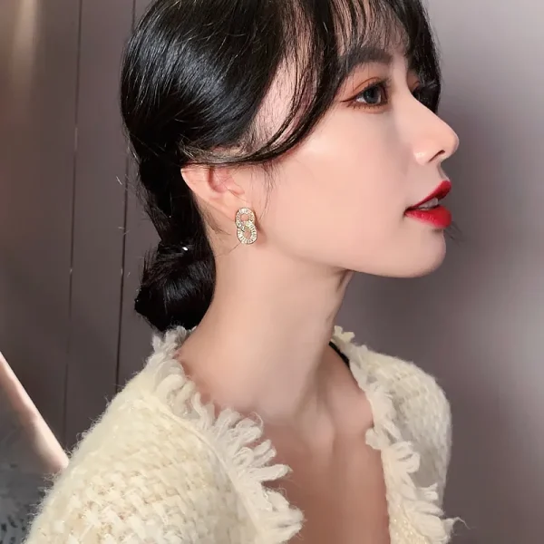 Luxury Zircon Circle Clasp Gold Colour Pendant Earrings For Woman Fashion Korean Jewelry 2020 New Party Girl's Unusual Earrings - Image 3