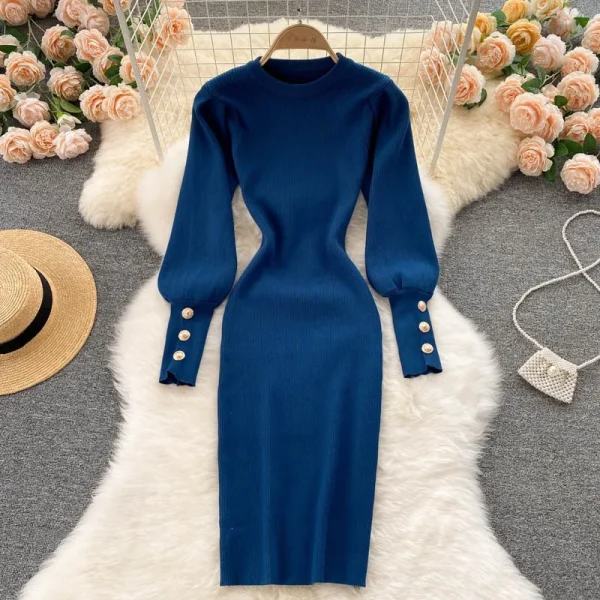 YuooMuoo Chic Fashion Sexy Package Hips Knitted Dress 2024 Autumn Winter Slim Elastic Bodycon Sweater Dress Korean Party Vestido - Image 2
