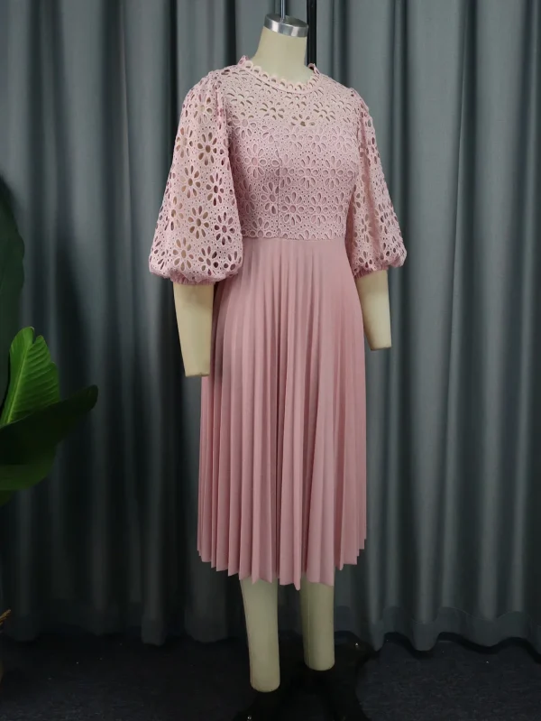 White Lace Dress Women High Quality Elegant Pleated Dress Sleeve Midi Dresses Spring Summer Elegant Party Birthday Church Outfit - Image 4