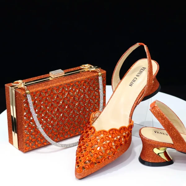 Doershow beautiful Italian Shoe and Bag Set New Shoes and Bag Set In Italy gold Color Italian Shoes with Matching Bags! HFG1-10 - Image 3