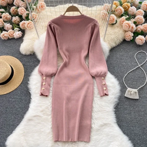 YuooMuoo Chic Fashion Sexy Package Hips Knitted Dress 2024 Autumn Winter Slim Elastic Bodycon Sweater Dress Korean Party Vestido - Image 5