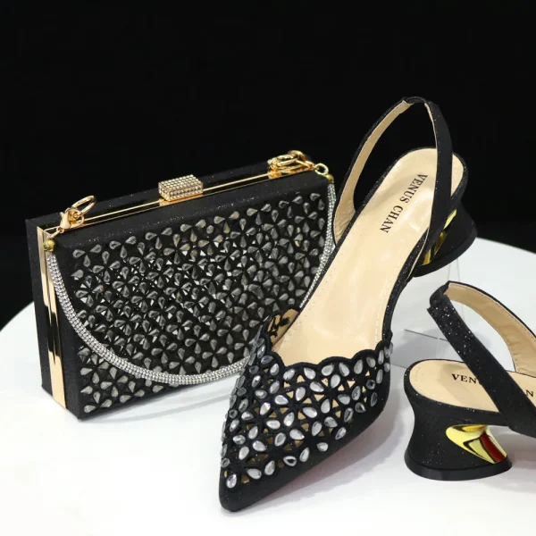 Doershow beautiful Italian Shoe and Bag Set New Shoes and Bag Set In Italy gold Color Italian Shoes with Matching Bags! HFG1-10 - Image 2