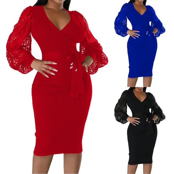 Formal Church Dresses for Women Sleeve Sexy V Neck Bodycon Midi Dresses Dress Sleeves - Image 4