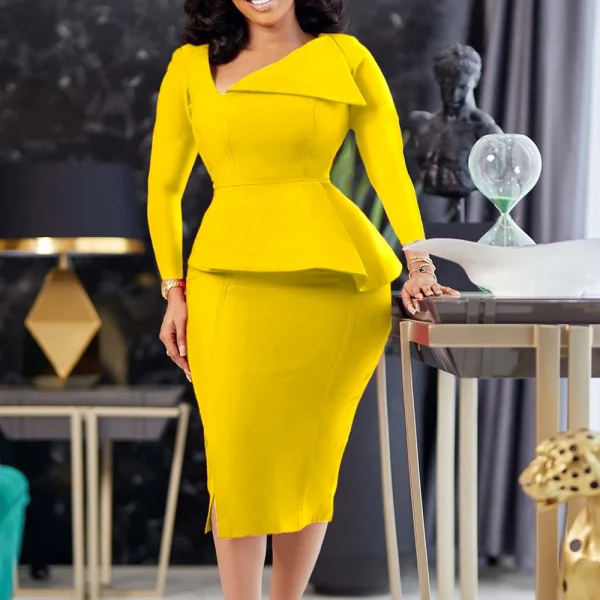 Women Elegant Occasion Dresses for Church Long Sleeve Slant Neck European Knee Length Work Office Ladies Career Dresses - Image 4