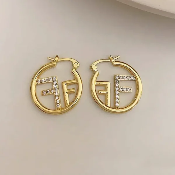 Full of zircon hollow circle letter F ear buckle personality fashion cold wind light luxury niche temperament earrings - Image 3