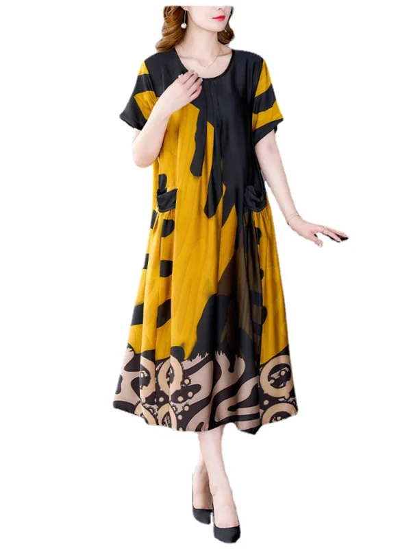 Women's Loose Chic Silk Print Luxury Midi Dress 2024 Summer New Elegant Casual Prom Party Dress Vintage Bodycon Evening Vestidos - Image 6