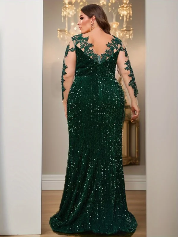 Elegant O Neck Floor Length Evening Prom Gown Dresses Sequin Bodycon Mermaid Long Sleeves Party Modest Women Dress - Image 2