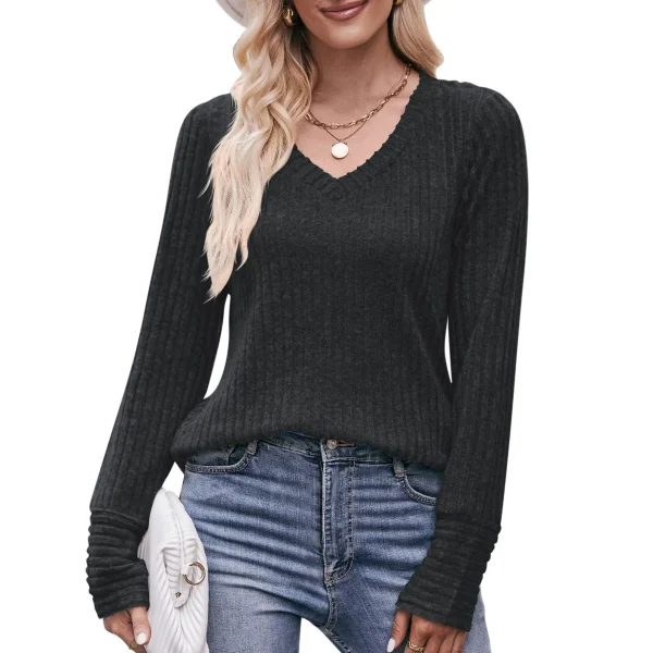 Women Casual Loose Knitted Sweater Luxury Solid Color V Neck Ladies Oversize Pullover Designer Autumn Winter Basic Knitwear - Image 2