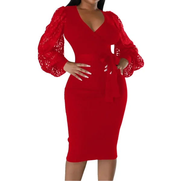 Formal Church Dresses for Women Sleeve Sexy V Neck Bodycon Midi Dresses Dress Sleeves - Image 2