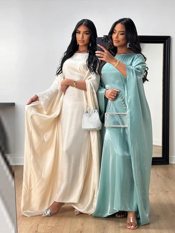 Satin Covering Robe Longue Female Flare Sleeve O Neck Smooth Satin Party Evening Long Dresses for Women Elegant Luxury Spring - Image 6