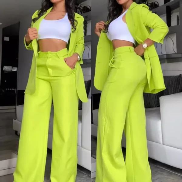 Two Piece Set Women Outfit Autumn Fashion Collar Long Sleeve Blazer Coat & Elegant Pocket Design Work Pants Set - Image 4