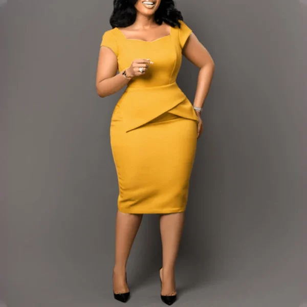 Women Dress 2023 for Church Elegant Ladies Summer Office Wear Casual Dress Bodycon Knee Length Solid Color Peplum Pencil Dress - Image 4