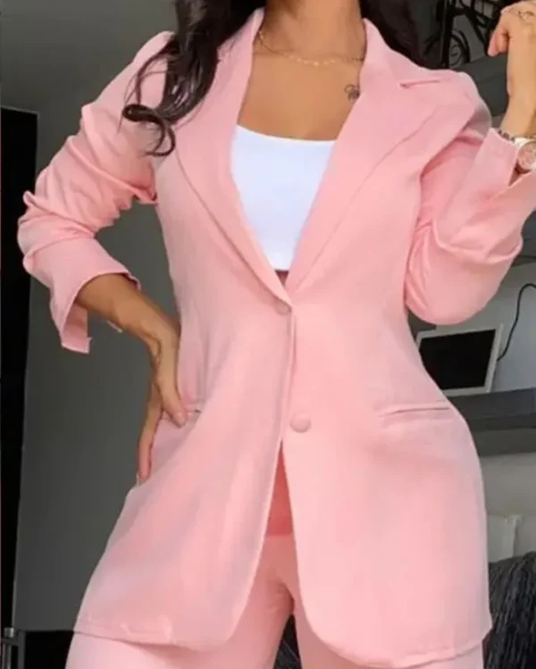 Two Piece Set Women Outfit Autumn Fashion Collar Long Sleeve Blazer Coat & Elegant Pocket Design Work Pants Set - Image 6
