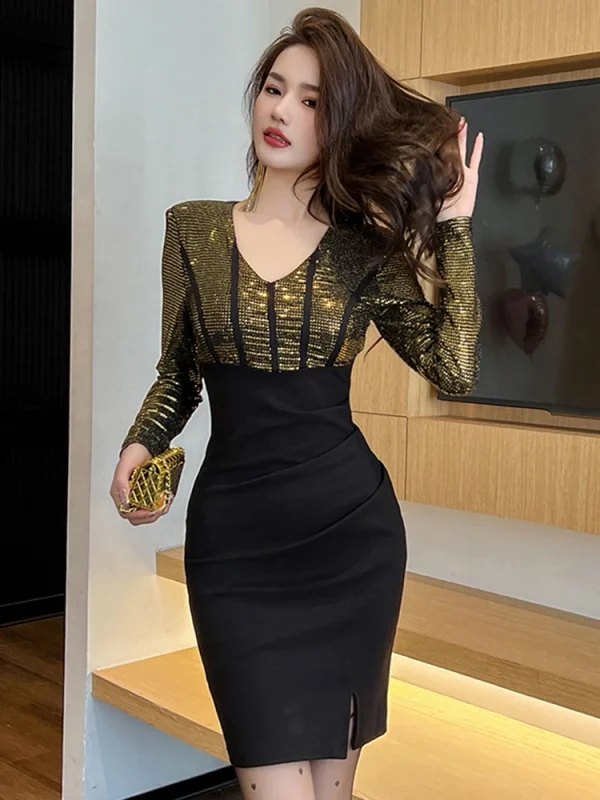 New Ladies Luxury Glitter Shiny Sequin Sexy Evening Short Dresses Women Clothes Elegant Vintage Bodycon Mini Prom Dress Vestidos