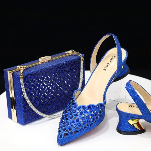 Doershow beautiful Italian Shoe and Bag Set New Shoes and Bag Set In Italy gold Color Italian Shoes with Matching Bags! HFG1-10 - Image 4