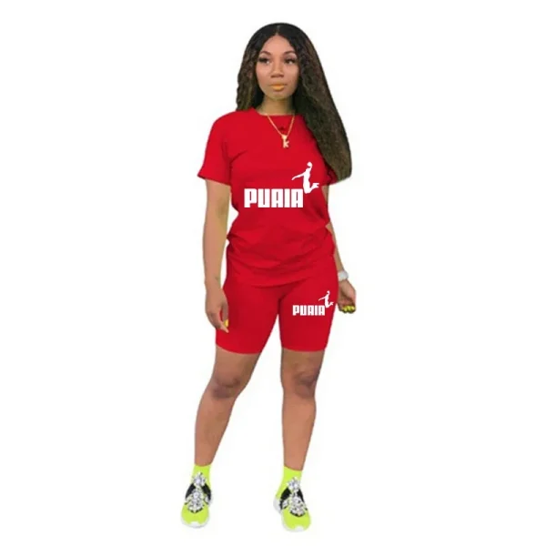 Women Short Set Two Piece Set Sportswear T-Shirts and Shorts Ladies Casual O-Neck Pullover Short Sleeve T-Shirt Casual Tracksuit - Image 2