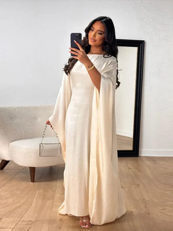 Satin Covering Robe Longue Female Flare Sleeve O Neck Smooth Satin Party Evening Long Dresses for Women Elegant Luxury Spring - Image 5
