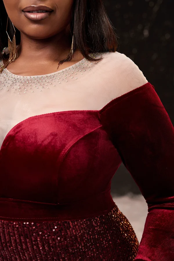 Elegant Plus Size Prom Evening Dress Burgundy Off Shoulder Sequin Long Mermaid Maxi Dress Bodycon Wedding Guest Party Dress - Image 6