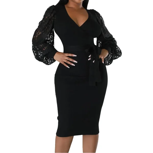 Formal Church Dresses for Women Sleeve Sexy V Neck Bodycon Midi Dresses Dress Sleeves - Image 3