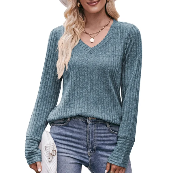 Women Casual Loose Knitted Sweater Luxury Solid Color V Neck Ladies Oversize Pullover Designer Autumn Winter Basic Knitwear - Image 6