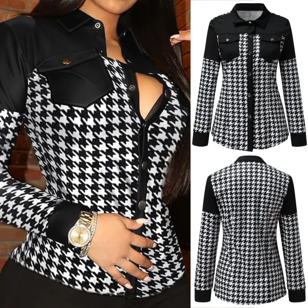 Fashion Women Shirts Spring Lapel Long-sleeved Button Cardigan Tops Vintage Plaid Print Elegant Casual Sexy Slim Ladies Blouse - Image 6
