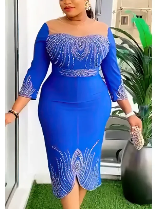 Luxury Hot Drills Evening Party Dress O Neck Mesh Patchwork Slim Fit Knee Length Formal Occasion Event Church Gowns 2024 New In - Image 4