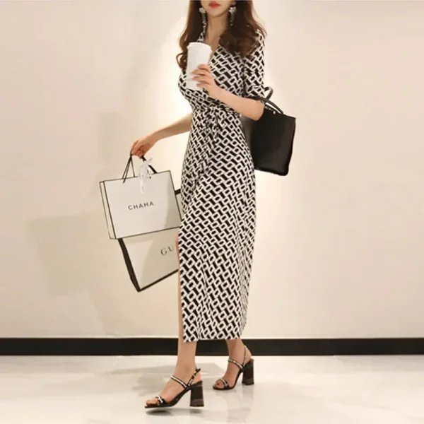 Luxury Elegant V Neck Slim Wrap Long Dresses Summer Half Sleeve Women Holiday Maxi Dress vestidos verano moda 2024 - Image 2